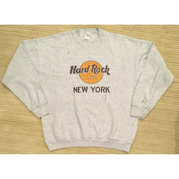 Vintage Hard Rock Cafe New York Crewneck Pullover Sweatshirt XL Gray Distressed - Picture 1 of 3